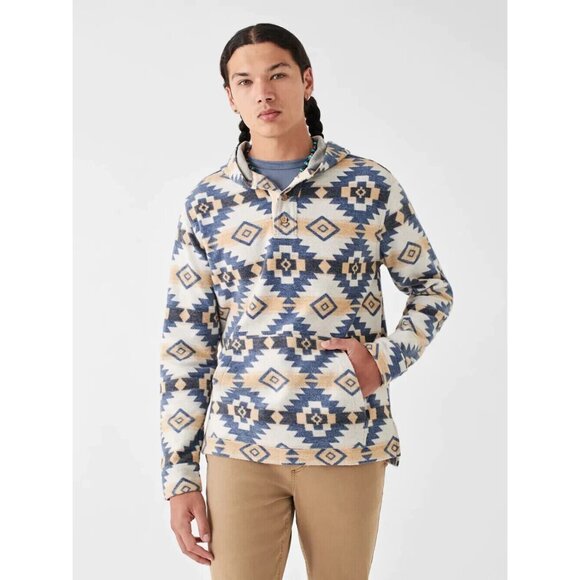 Faherty Men's DGF Knit Pacific Hoodie Aztec Southwestern Blue Star L New 272413